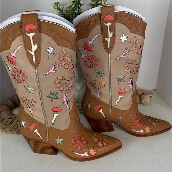 Dolce Vita Women's Lassie Western Boot Sz 8.5 Tan/ Multi - Picture 4 of 12